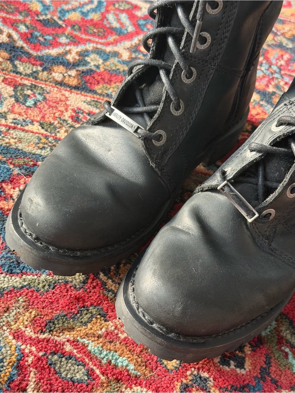 Harley-Davidson Black Lace-Up Combat Boots with Side Zips - Picture 12 of 13